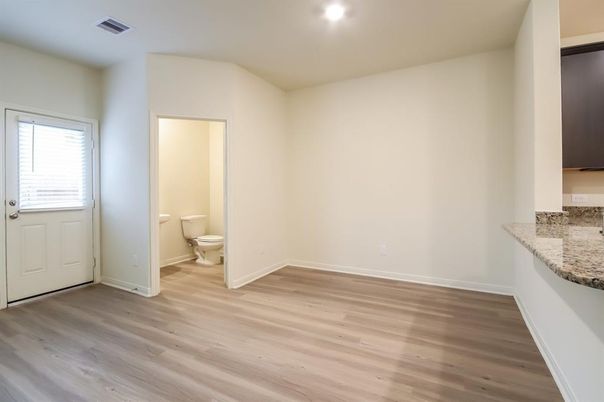 Bathroom, Empty room, Interior, Recessed Lighting, Wood Texture Flooring