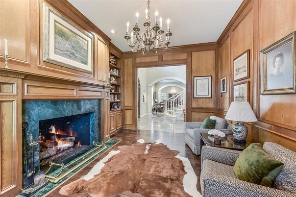 Chandelier, Fireplace, Interior, Living room, Wood Texture Flooring, Wooden Walls