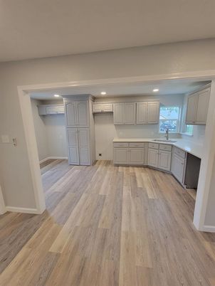 Interior, Kitchen, Recessed Lighting, Wood Texture Flooring