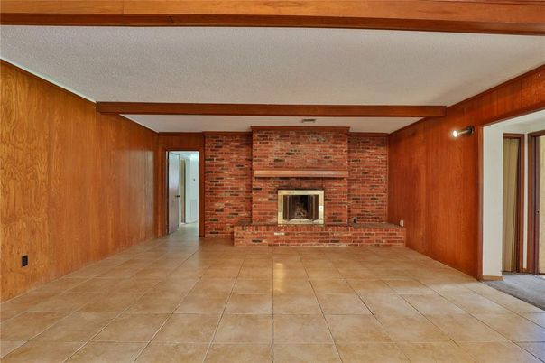 Empty room, Fireplace, Interior, Stone Walls, Wooden Beams, Wooden Walls