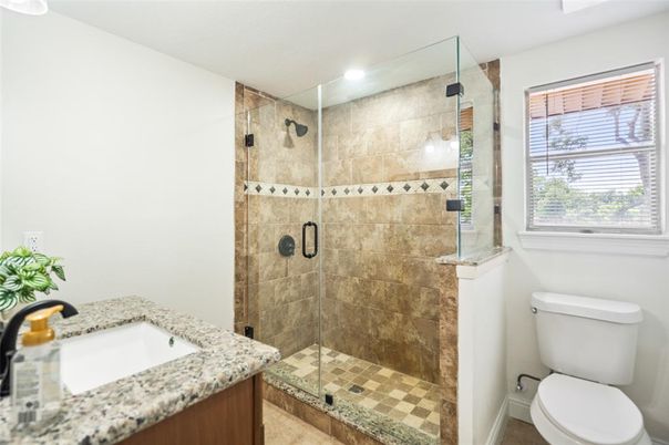 Bathroom, Glass Shower, Interior, Recessed Lighting