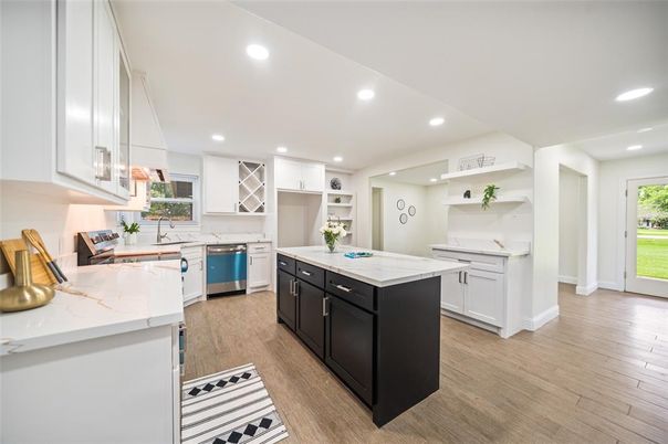 Interior, Kitchen, Recessed Lighting, Wood Texture Flooring
