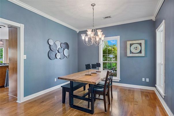 Chandelier, Dining room, Interior, Wood Texture Flooring