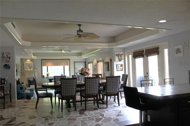 Dining room, Fireplace, Interior, Recessed Lighting