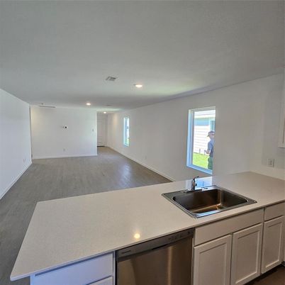 Empty room, Interior, Kitchen, Recessed Lighting, Wood Texture Flooring