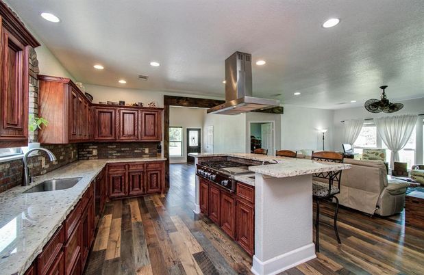 Interior, Kitchen, Living room, Recessed Lighting, Wood Texture Flooring