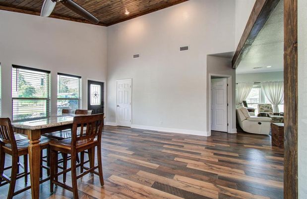 Dining room, Interior, Recessed Lighting, Wooden Ceilings, Wood Texture Flooring
