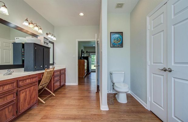 Bathroom, Interior, Recessed Lighting, Wood Texture Flooring