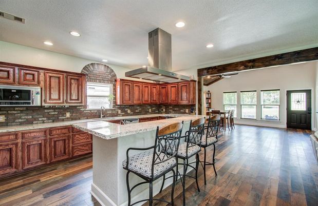 Interior, Kitchen, Recessed Lighting, Wooden Beams, Wood Texture Flooring