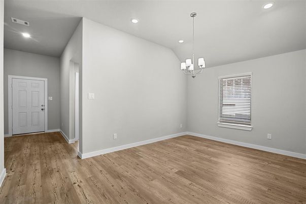 Chandelier, Empty room, Interior, Pendant Lights, Recessed Lighting, Wood Texture Flooring