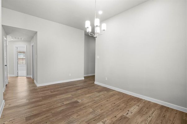 Empty room, Interior, Pendant Lights, Recessed Lighting, Wood Texture Flooring