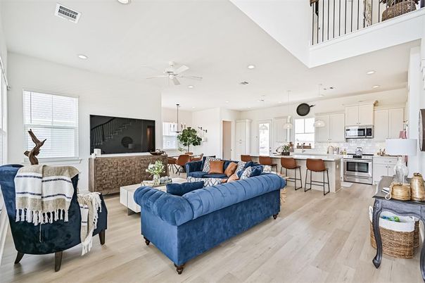 Dining room, Interior, Kitchen, Living room, Pendant Lights, Recessed Lighting, Stainless Steel Appliances, Wood Texture Flooring