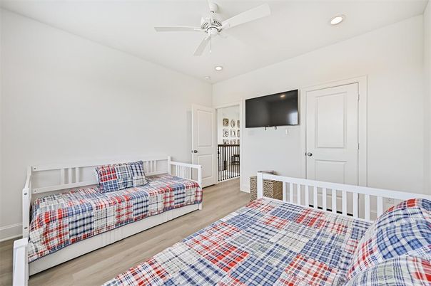 Bedroom, Interior, Recessed Lighting, Wood Texture Flooring