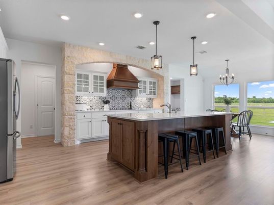 Interior, Kitchen, Pendant Lights, Recessed Lighting, Wood Texture Flooring