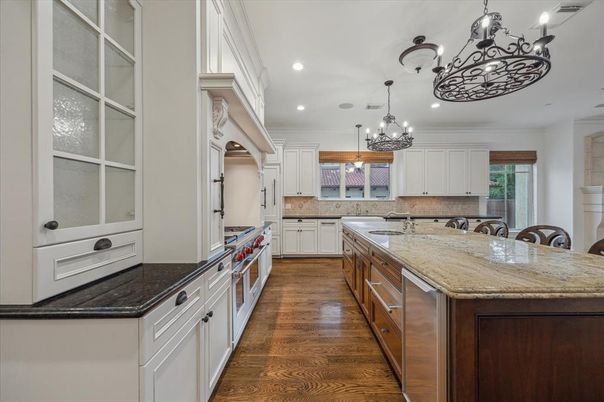 Chandelier, Interior, Kitchen, Pendant Lights, Recessed Lighting, Wood Texture Flooring