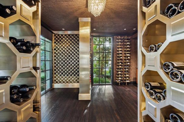Chandelier, Interior, Recessed Lighting, Wine Storage, Wood Texture Flooring
