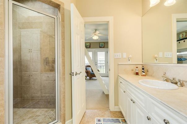 Bathroom, Glass Shower, Interior, Tile Countertops