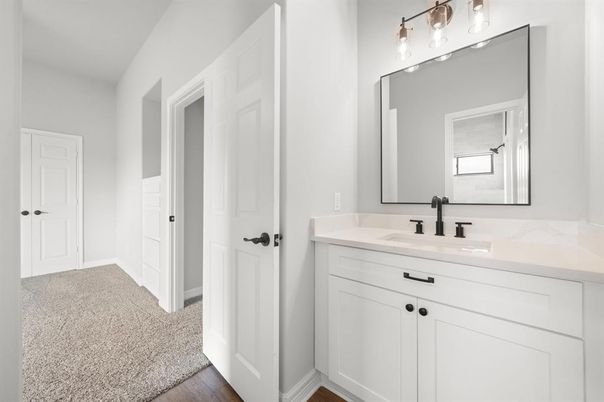 Bathroom, Dual Sink Vanities, Interior, Wood Texture Flooring