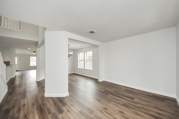 Chandelier, Empty room, Interior, Wood Texture Flooring