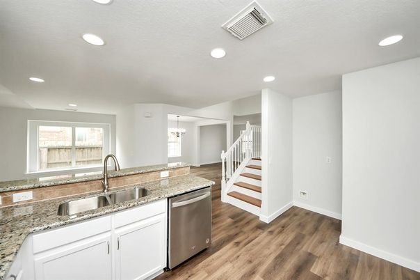 Interior, Kitchen, Pendant Lights, Recessed Lighting, Wood Texture Flooring