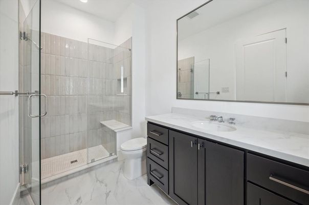 Bathroom, Glass Shower, Interior, Marble, Recessed Lighting