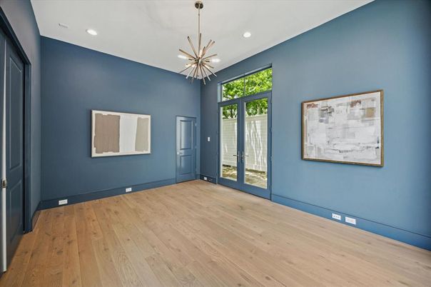 Empty room, Interior, Pendant Lights, Recessed Lighting, Wood Texture Flooring