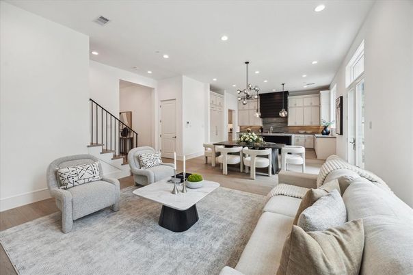 Dining room, Interior, Kitchen, Living room, Pendant Lights, Recessed Lighting, Wood Texture Flooring
