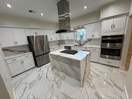 Interior, Kitchen, Marble, Recessed Lighting, Stainless Steel Appliances