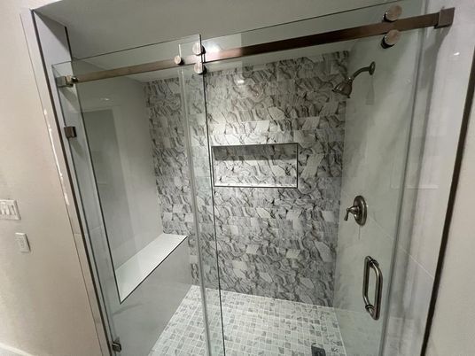 Bathroom, Glass Shower, Interior, Marble Walls