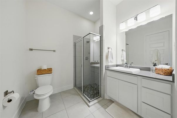 Bathroom, Glass Shower, Interior, Recessed Lighting