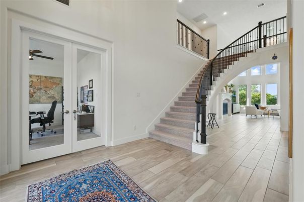 Interior, Recessed Lighting, Stone Walls, Wood Texture Flooring