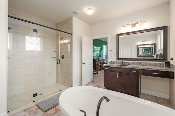 Bathroom, Dual Sink Vanities, Glass Shower, Interior