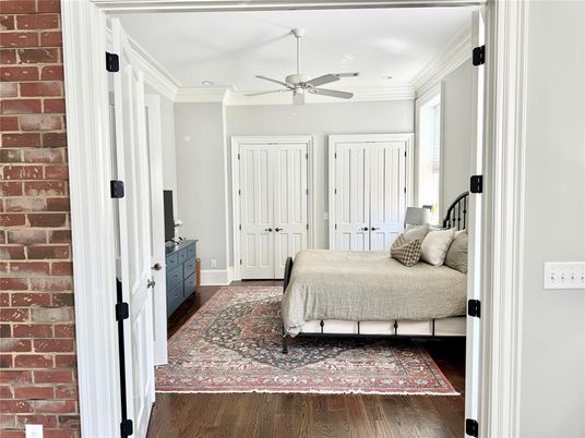 Bedroom, Interior, Stone Walls, Wood Texture Flooring