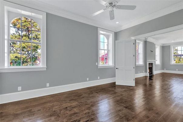 Empty room, Interior, Recessed Lighting, Wood Texture Flooring