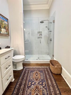 Bathroom, Glass Shower, Interior, Wood Texture Flooring