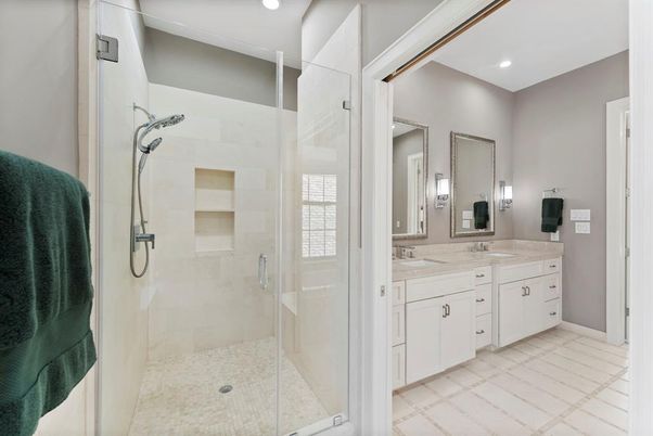 Bathroom, Dual Sink Vanities, Glass Shower, Interior, Recessed Lighting