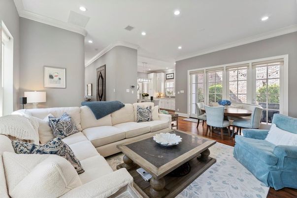 Dining room, Interior, Kitchen, Living room, Pendant Lights, Recessed Lighting, Wood Texture Flooring