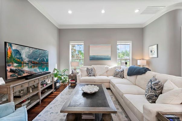 Interior, Living room, Recessed Lighting, Wood Texture Flooring