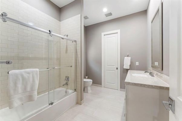 Bathroom, Glass Shower, Interior, Recessed Lighting