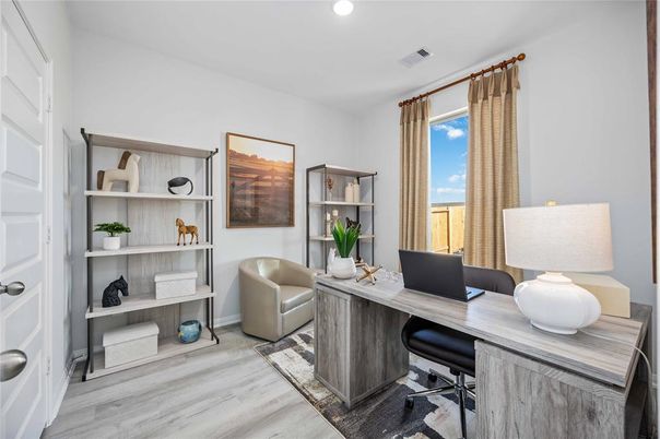 Home Office, Interior, Recessed Lighting, Wood Texture Flooring