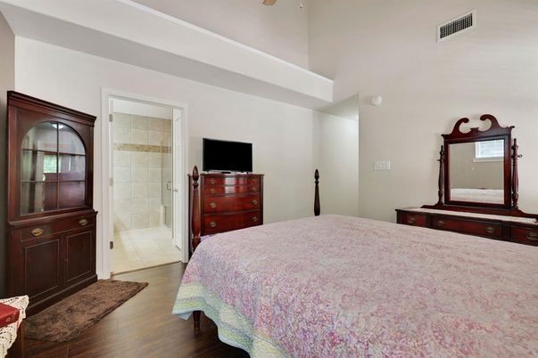 Bathroom, Bedroom, Glass Shower, Interior, Wood Texture Flooring