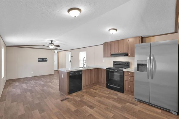 Interior, Kitchen, Stainless Steel Appliances, Wood Texture Flooring