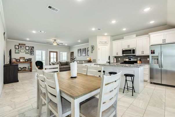 Dining room, Interior, Kitchen, Living room, Recessed Lighting, Stainless Steel Appliances