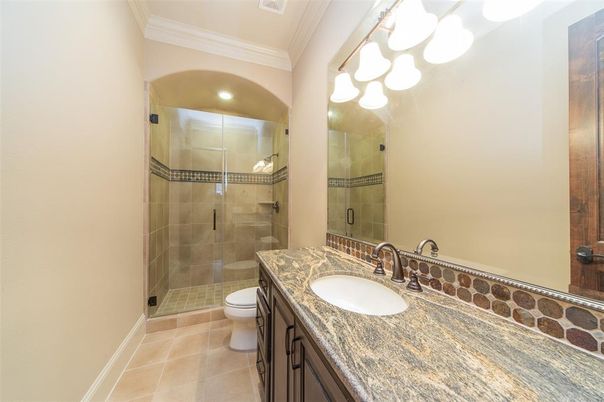 Bathroom, Glass Shower, Interior, Recessed Lighting