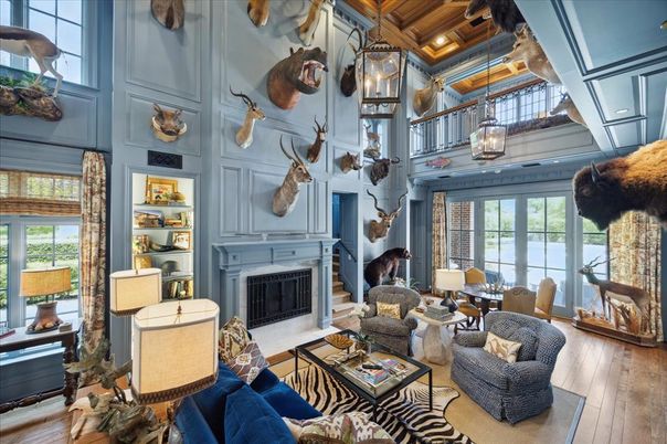 Dining room, Fireplace, Interior, Living room, Pendant Lights, Recessed Lighting, Wooden Beams, Wooden Ceilings, Wood Texture Flooring