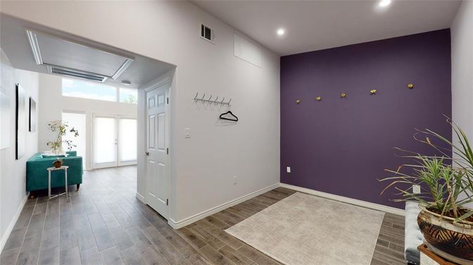 Empty room, Interior, Recessed Lighting, Wood Texture Flooring