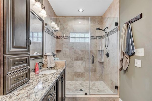 Bathroom, Glass Shower, Interior, Recessed Lighting