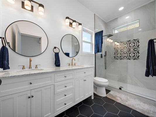 Bathroom, Dual Sink Vanities, Glass Shower, Interior, Recessed Lighting