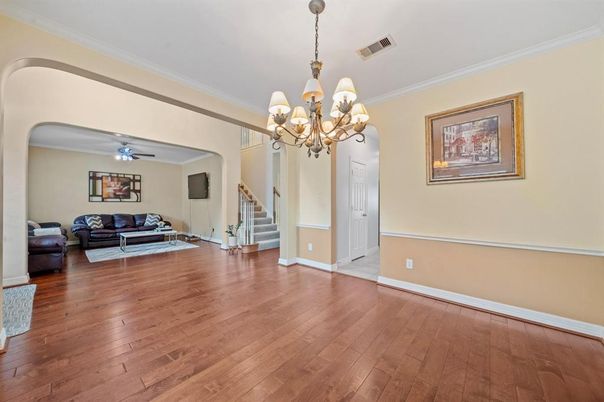 Chandelier, Interior, Living room, Wood Texture Flooring
