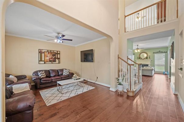 Fireplace, Interior, Living room, Pendant Lights, Wood Texture Flooring